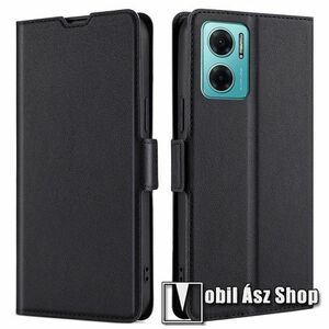 SLIM WALLET notesz / mappa tok - FEKETE - oldalra nyíló, asztali tartó funkciós, bankkártyatartó, szilikon belsővel, mágneses záródás - Xiaomi Redmi Note 11E / Redmi 10 5G / Redmi 11 Prime 5G / Redmi 10 Prime+ 5G kép