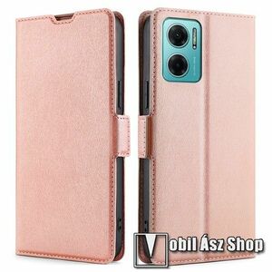 SLIM WALLET notesz / mappa tok - ROSE GOLD - oldalra nyíló, asztali tartó funkciós, bankkártyatartó, szilikon belsővel, mágneses záródás - Xiaomi Redmi Note 11E / Redmi 10 5G / Redmi 11 Prime 5G / Redmi 10 Prime+ 5G kép