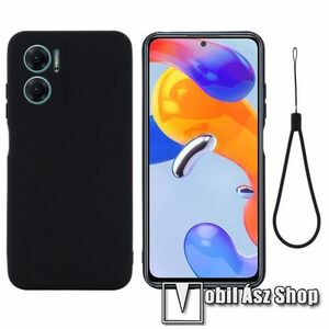 Szilikon védő tok / hátlap - mikroszálas szövettel bevont belsővel, csuklópánttal - FEKETE - Xiaomi Redmi Note 11E / Redmi 10 5G / Redmi 11 Prime 5G / Redmi 10 Prime+ 5G kép