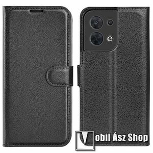 WALLET notesz tok / flip tok - FEKETE - asztali tartó funkciós, oldalra nyíló, rejtett mágneses záródás, bankkártyatartó zseb, szilikon belső - Oppo Reno8 5G (Global) / Reno8 5G (China) kép