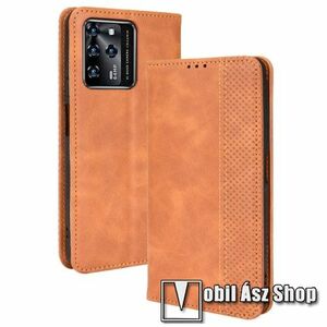 RETRO WALLET notesz tok / flip tok - BARNA - asztali tartó funkciós, oldalra nyíló, rejtett mágneses záródás, bankkártyatartó zseb, szilikon belső - ZTE Blade V30 kép