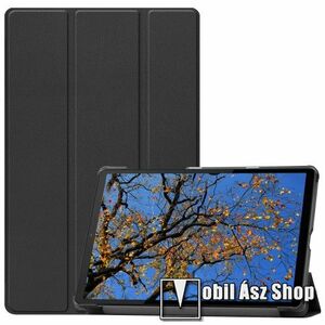 Notesz / mappa tok - FEKETE - oldalra nyíló flip cover, TRIFOLD asztali tartó funkciós, mágneses záródás, erősített sarkok, műanyag belső - Lenovo Tab K10 (TB-X6C6F) kép