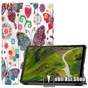 Notesz / mappa tok - oldalra nyíló flip cover, TRIFOLD asztali tartó funkció, mágneses záródás, erősített sarkok, műanyag belső - PILLANGÓ / VIRÁG MINTÁS - Lenovo Tab K10 (TB-X6C6F) kép