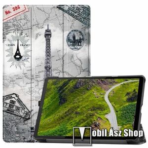 Notesz / mappa tok - oldalra nyíló flip cover, TRIFOLD asztali tartó funkció, mágneses záródás, erősített sarkok, műanyag belső - EIFFEL TORONY MINTÁS - Lenovo Tab K10 (TB-X6C6F) kép