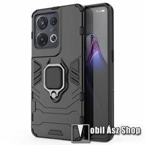 TRANSFORM PRO műanyag védő tok / hátlap - FEKETE - szilikon betétes, kitámasztható, fém ujjgyűrűvel, tapadófelület mágneses autós tartóhoz - ERŐS VÉDELEM! - Oppo Reno8 Pro (Global) (CPH2357) kép