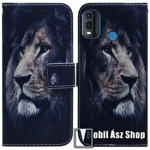 Notesz / mappa tok - OROSZLÁN MINTÁS - oldalra nyíló, rejtett mágneses záródás, belső zseb, asztali tartó funkció, szilikon belső - NOKIA G11 Plus kép