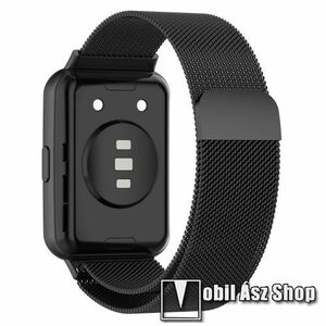 Okosóra milánói szíj - rozsdamentes acél, fém háló kialakítás, mágneses - 210mm hosszú - FEKETE - HUAWEI Watch Fit 2 Classic Edition / Watch Fit 2 Active Edition kép