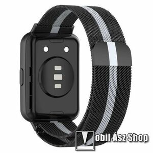 Okosóra milánói szíj - rozsdamentes acél, fém háló kialakítás, mágneses - 210mm hosszú - FEKETE / SZÜRKE - HUAWEI Watch Fit 2 Classic Edition / Watch Fit 2 Active Edition kép