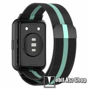 Okosóra milánói szíj - rozsdamentes acél, fém háló kialakítás, mágneses - 210mm hosszú - FEKETE / ZÖLD - HUAWEI Watch Fit 2 Classic Edition / Watch Fit 2 Active Edition kép