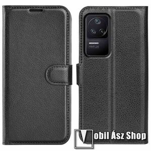 WALLET notesz tok / flip tok - FEKETE - asztali tartó funkciós, oldalra nyíló, rejtett mágneses záródás, bankkártyatartó zseb, szilikon belső - Xiaomi Redmi K40S 5G / Poco F4 5G kép