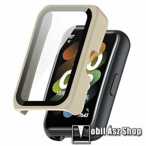 Okosóra műanyag védő tok / keret - FÉNYES TÖRTFEHÉR - 9H edzett üveg előlap védő is! - HUAWEI Band 6 / Honor Band 6 / HUAWEI Band 7 / Honor Band 7 kép