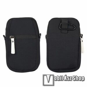 UNIVERZÁLIS tok - FEKETE - álló, zipzár, több fakkos, karabíner, hevederrel, vállpánttal - 180 x 110 x 30 mm - max 7, 2"-os készülékekhez kép