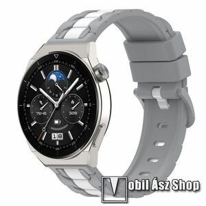 Okosóra szíj - szilikon, csíkos minta - SZÜRKE / FEHÉR - 93+120mm hosszú, 22mm széles - HUAWEI Watch GT 46mm / GT 2 Pro 46mm / GT 3 Pro 43mm / 46mm / GT 2e / Xiaomi Watch S1 Pro / Amazfit GTR 3 / Stratos 2S kép