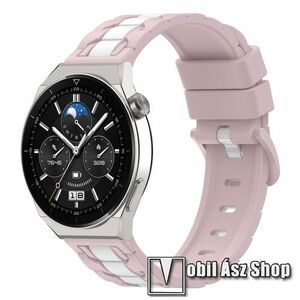 Okosóra szíj - szilikon, csíkos minta - RÓZSASZÍN / FEHÉR - 93+120mm hosszú, 22mm széles - HUAWEI Watch GT 46mm / GT 2 Pro 46mm / GT 3 Pro 43mm / 46mm / GT 2e / Xiaomi Watch S1 Pro / Amazfit GTR 3 / Stratos 2S kép