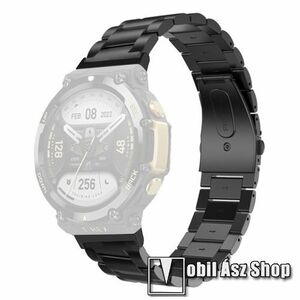 Fém okosóra szíj - FEKETE - rozsdamentes acél, pillangó csat, 197mm hosszú, csavarhúzóval, TENGELY NÉLKÜL! - Xiaomi Amazfit T-Rex 2 kép