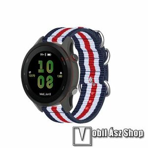 Okosóra szíj - szövet - KÉK / FEHÉR / PIROS - 89+121mm hosszú, 18mm széles - Xiaomi 70mai Saphir / Fossil Gen 4 / HUAWEI TalkBand B5 / Garmin Forerunner 255S (41mm) / Venu 2S (40mm) / NOKIA Steel HR kép