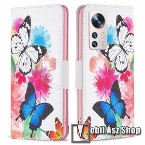 Notesz / mappa tok - PILLANGÓ / VIRÁG MINTÁS - oldalra nyíló, rejtett mágneses záródás, bankkártyatartó zsebek, asztali tartó funkció, szilikon belső - Xiaomi 12 Lite kép