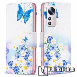 Notesz / mappa tok - VIRÁG / PILLANGÓ MINTÁS - oldalra nyíló, rejtett mágneses záródás, bankkártyatartó zsebek, asztali tartó funkció, szilikon belső - Xiaomi 12 Lite kép