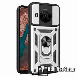 OTT! CAMSHIELD ARMOR műanyag védő tok / hátlap - EZÜST - szilikon betétes, kitámasztható, fém ujjgyűrűvel, eltolható kamera védő fedéllel, tapadófelület mágneses autós tartóhoz - ERŐS VÉDELEM! - NOKIA X100 kép
