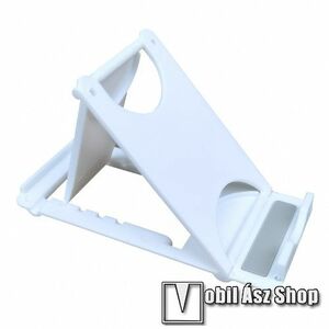 UNIVERZÁLIS asztali telefon tartó, állvány - ABS műanyag, 6 állítható dőlésszög, összecsukható, csúszásgátló, 100 x 50 x 60mm - FEHÉR kép