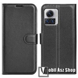 WALLET notesz tok / flip tok - FEKETE - asztali tartó funkciós, oldalra nyíló, rejtett mágneses záródás, bankkártyatartó zseb, szilikon belső - MOTOROLA Edge 30 Ultra / Moto X30 Pro kép