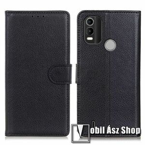 WALLET notesz tok / flip tok - FEKETE - asztali tartó funkciós, oldalra nyíló, rejtett mágneses záródás, bankkártyatartó zseb, szilikon belső - NOKIA C21 Plus kép