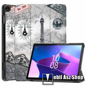 Notesz / mappa tok - EIFFEL TORONY MINTÁS - oldalra nyíló flip cover, TRIFOLD asztali tartó funkciós, mágneses záródás, műanyag belső, erősített sarkok - Lenovo Tab M10 (Gen 3) kép