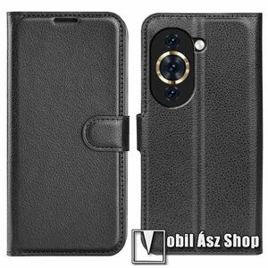 WALLET notesz tok / flip tok - FEKETE - asztali tartó funkciós, oldalra nyíló, rejtett mágneses záródás, bankkártyatartó zseb, szilikon belső - HUAWEI nova 10 4G kép