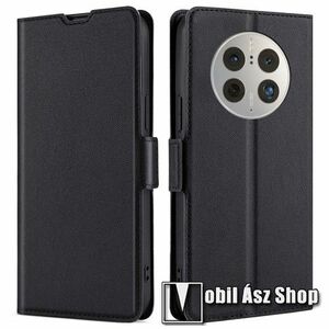 SLIM WALLET notesz / mappa tok - FEKETE - oldalra nyíló, asztali tartó funkciós, bankkártyatartó, szilikon belsővel, mágneses záródás - HUAWEI Mate 50 Pro kép