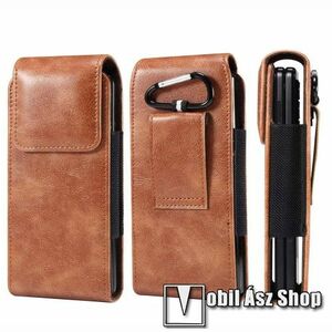 UNIVERZÁLIS álló tok - PU bőr, övre fűzhető, mágneses záródás, karabiner, gumis, 165 x 70 x 25mm - BARNA - SAMSUNG Galaxy Fold / Z Fold2 / 3 / 4 / HUAWEI Mate X2 / XS / XS2 / Xiaomi Mix Fold 4 kép