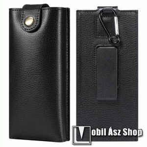 UNIVERZÁLIS álló bőrtok - PU bőr, mágnespatent záródás, elforgatható övcsipesz, puha bélés, karabiner, 165 x 73 x 25mm - FEKETE - SAMSUNG Galaxy Z Fold / Fold2 / Fold3 / Fold4 / Fold5 / HUAWEI Mate Xs kép