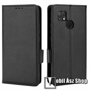 WALLET notesz tok / flip tok - FEKETE - asztali tartó funkciós, oldalra nyíló, rejtett mágneses záródás, bankkártyatartó zseb, szilikon belső - Xiaomi Poco C40 kép