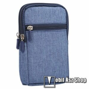 UNIVERZÁLIS álló tok - cipzár záródás, karabiner, övre fűzhető, tolltartó, cseppálló, több fakkos - KÉK - max 185 x 115 x 28mm méretű készülékekhez kép