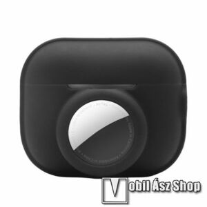 Szilikon védő tok Apple AirPods Pro 2 / Apple AirTag-hez - 2 az 1-ben kialakítás, mosható, töltőnyílás, karabiner - FEKETE kép