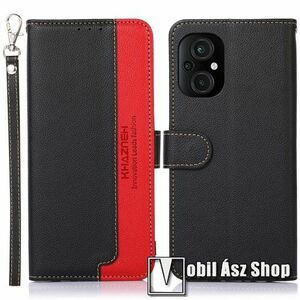 KHAZNEH WALLET notesz / mappa tok - FEKETE / PIROS - oldalra nyíló, rejtett mágneses záródás, RFID védelmes bankkártyatartó zsebek, asztali tartó funkció, szilikon belső - Xiaomi Poco M5 4G / 5G kép
