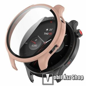 Okosóra műanyag védő tok / keret - RÓZSASZÍN - 9H edzett üveg előlap védő is! - Xiaomi Amazfit GTR 4 46mm kép