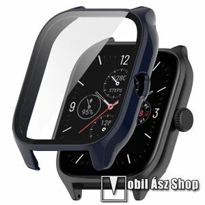 Okosóra műanyag védő tok / keret - SÖTÉTKÉK - 9H edzett üveg előlap védő is! - Xiaomi Amazfit GTS 4 kép