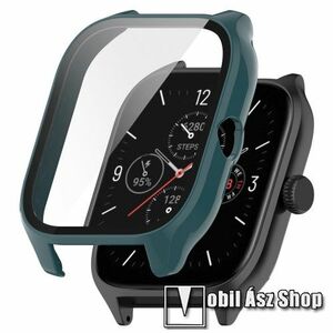Okosóra műanyag védő tok / keret - SÖTÉTZÖLD - 9H edzett üveg előlap védő is! - Xiaomi Amazfit GTS 4 kép
