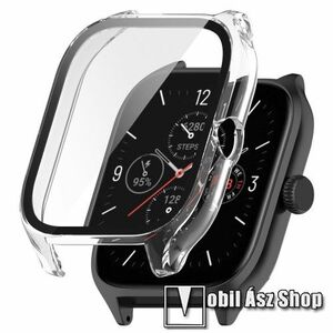Okosóra műanyag védő tok / keret - ÁTLÁTSZÓ - 9H edzett üveg előlap védő is! - Xiaomi Amazfit GTS 4 kép