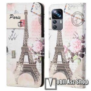 Notesz / mappa tok - EIFFEL TORONY MINTÁS - oldalra nyíló, rejtett mágneses záródás, bankkártyatartó zsebek, asztali tartó funkció, szilikon belső - Xiaomi 12T / 12T Pro / Redmi K50 Ultra kép