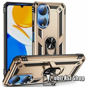 OTT! HYBRID ARMOR műanyag védő tok / hátlap - ARANY - szilikon betétes, kitámasztható, fém ujjgyűrűvel, tapadófelület mágneses autós tartóhoz - ERŐS VÉDELEM! - HUAWEI Honor X7 / Honor Play 30 Plus kép