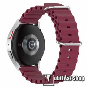 Okosóra szíj - szilikon, cső­szerkezetes kialakítás, rugalmas, csatos - BORDÓ - 132mm+86mm hosszú, 20mm széles - SAMSUNG Galaxy Watch 42mm / Amazfit GTS / Galaxy Watch3 41mm / HUAWEI Watch GT 2 42mm / Galaxy Watch Active / Active 2 kép