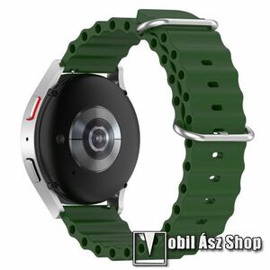 Okosóra szíj - szilikon, cső­szerkezetes kialakítás, rugalmas, csatos - SÖTÉTZÖLD - 132mm+86mm hosszú, 20mm széles - SAMSUNG Galaxy Watch 42mm / Amazfit GTS / Galaxy Watch3 41mm / HUAWEI Watch GT 2 42mm / Galaxy Watch Active / Active 2 kép