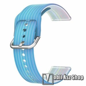 Okosóra szíj - szilikon - ÁTTETSZŐ KÉK SZIVÁRVÁNY MINTÁS - 125mm+89mm hosszú, 22mm széles - SAMSUNG Galaxy Watch 46mm / Watch GT2 46mm / Watch GT 2e / Galaxy Watch3 45mm / Honor MagicWatch 2 46mm kép