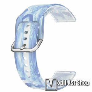 Okosóra szíj - szilikon - ÁTTETSZŐ KÉK / FEHÉR - 125mm+89mm hosszú, 22mm széles - SAMSUNG Galaxy Watch 46mm / Watch GT2 46mm / Watch GT 2e / Galaxy Watch3 45mm / Honor MagicWatch 2 46mm kép