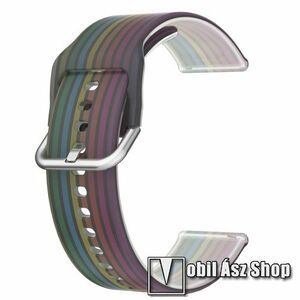 Okosóra szíj - szilikon - ÁTTETSZŐ FEKETE SZIVÁRVÁNY MINTÁS - 125mm+89mm hosszú, 20mm széles - SAMSUNG Galaxy Watch 42mm / Amazfit GTS / Galaxy Watch3 41mm / HUAWEI Watch GT 2 42mm / Galaxy Watch Active / Active 2 kép