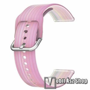 Okosóra szíj - szilikon - ÁTTETSZŐ RÓZSASZÍN SZIVÁRVÁNY MINTÁS - 125mm+89mm hosszú, 20mm széles - SAMSUNG Galaxy Watch 42mm / Amazfit GTS / Galaxy Watch3 41mm / HUAWEI Watch GT 2 42mm / Galaxy Watch Active / Active 2 kép