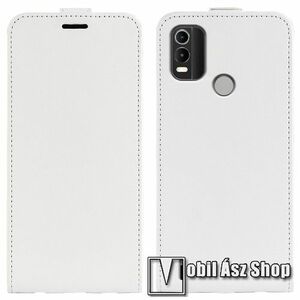 SLIM FLIP tok - FEHÉR - lefelé nyíló, rejtett mágneses záródás, szilikon belső, bankkártya tartó, előlapi hangszóró nyílás - NOKIA C21 Plus kép