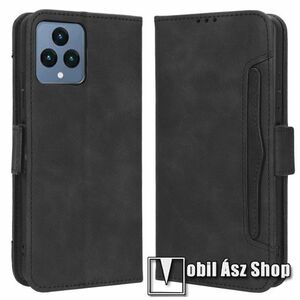 WALLET notesz tok / flip tok - FEKETE - asztali tartó funkciós, oldalra nyíló, rejtett mágneses záródás, bankkártyatartó zseb, szilikon belső - TELEKOM T PHONE 5G (Revvl 6 5G) / T Phone 5G (2023) kép