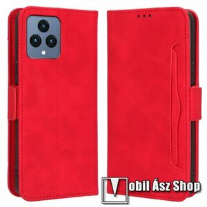 WALLET notesz tok / flip tok - PIROS - asztali tartó funkciós, oldalra nyíló, rejtett mágneses záródás, bankkártyatartó zseb, szilikon belső - TELEKOM T PHONE 5G (Revvl 6 5G) / T Phone 5G (2023) kép